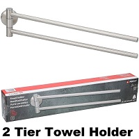 Add a review for: 2 Arm Wall Mounted Towel Holder Rack Rail Bar Stainless Steel Swing Swivel Tier