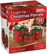Add a review for: Set of 3 Light Up Christmas Present Parcels Decorations for Under the Tree LED
