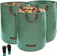  3pcs Heavy Duty Garden Waste Bags with Gloves 272L Green Reusable Storage Trash