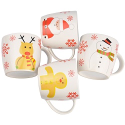 Puregadgets Christmas Novelty Mug Set (Adult Size) with Snowman, Gingerbread Man, Father Christmas and Rudolf the Reindeer Mugs