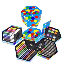Add a review for: Childrens 52 Pcs Craft Art Artists Set Hexagonal Box Crayons Paints Pens Pencils