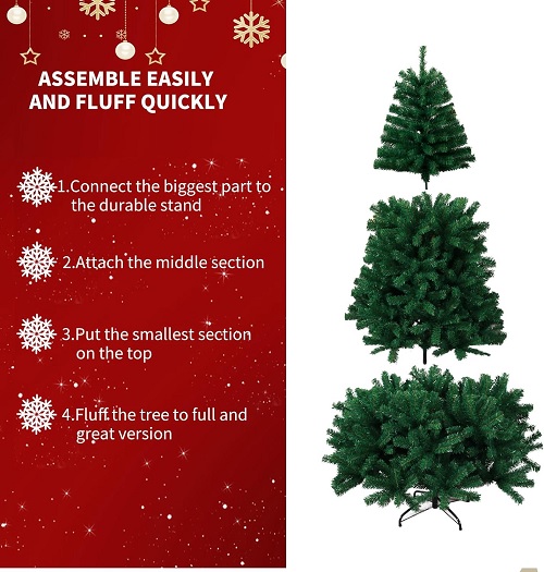 7ft Premium Christmas Tree 1432 Branch Tips Green Xmas Trees Bushy Artificial Christmas Tree Pine Tree with Metal Stand Easy to Assemble