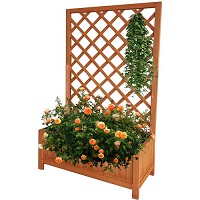 Add a review for: Large Rectangular Wooden Planter with Liner Lattice Trellis Flower Plant Pot Box