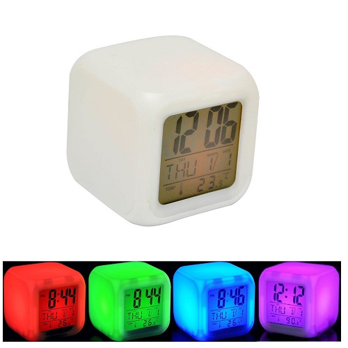 7 Led Multi Colour Changing Digital Alarm Clock Thermometer Date Time Snooze LCD