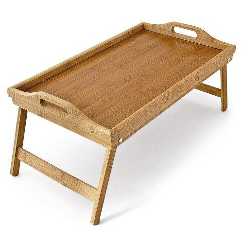 Lightweight Wooden Bamboo Serving Tray with Folding Legs 