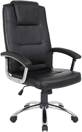 Premium Quality Office Chair Black Leather Manager Gas Lift Chrome Base
