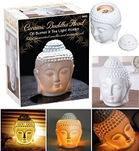 Ceramic Thai Buddha Head Oil burner Tea Light Holder Scented Candles Aromatic UK