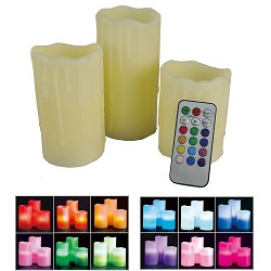 3 Smooth/Drip Flickering Flame LED Flameless Wax Mood Colour Ivory Candles Xmas
