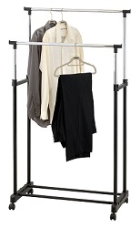 Puregadgets Double Adjustable Mobile Tidy Clothes Coat Garment Hanging Rail Rack Storage Stand Castors on Wheels with Shoe Shelf Rack