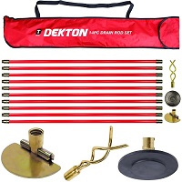 Add a review for: Pro 30ft Drain Rod Set Kit Plunger Worm Scraper Cleaning Rods Rodding Carry Bag