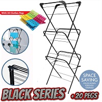 3 Tier Deluxe Foldable Airer | 20 Pegs | 14m | Corner Hooks | Clothes Dryer|