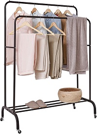 Add a review for:  Clothing Double-Rail Clothes Rails Heavy-duty Garment Rack with Shelves on Wheels for Bedroom Black
