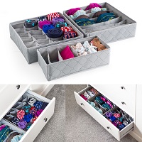 Add a review for: 3 Pack Storage Drawer Organiser Storage Box Tidy Socks Bra Tie Underwear Divider