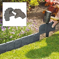 10 Pack Dark Grey Cobbled Stone Effect Garden Lawn Edging Plant Border - Simply Hammer In