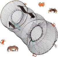 2 Pack Crab Trap Fishing Net for Prawn Shrimp Crayfish Lobster Eel, Foldable Shrimp Trap Cylinder Nylon Portable Bait Traps Fishing Nets