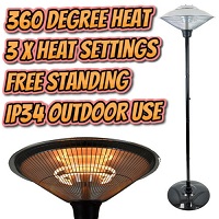 Add a review for: 360 Degree 1500W Halogen Pedestal Free Standing Floor Heater Outdoor Garden