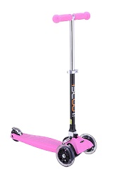 iScoot Pro Mini Tilt Kickboard Mini T-Bar 3 Wheel Kick Scooter Bobbi Board for Boys / Girls / Children with LED Wheels - Pink