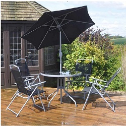 Add a review for: Black Round Garden and Outdoor Bistro Dining Patio Set for 4 with FREE 2m Parasol.