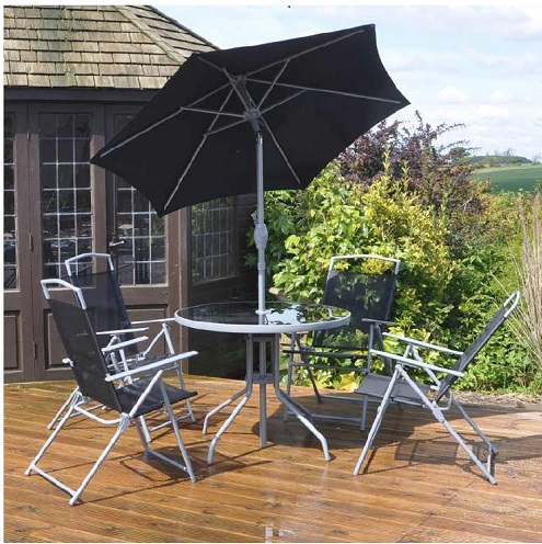 Black Round Garden and Outdoor Bistro Dining Patio Set for 4 with FREE 2m Parasol.