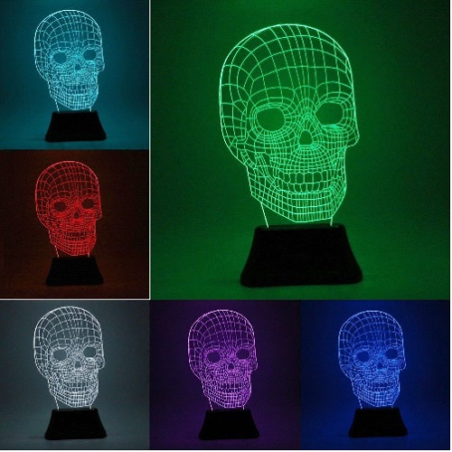 Skeleton Skull LED 3D Illuminated Illusion Light Sculpture Desk Lamp Night USB