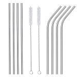 2 SET - Stainless Steel Straws Reusable 8 Set, Metal Drinking Straws with 2 Cleaning Brush for Smoothie, Milkshake, Cocktail and Hot Drinks