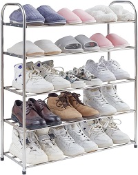 Add a review for:   Vivo Technologies 5 Tiers Stainless Steel Shoe Rack Shoe Organiser Footwear Boot Trainer Storage Rack Small Shoe Storage Shelf Holds up to 15 Pairs of Shoes for Bedroom, Cloakroom 68 x 26 x 92cm 