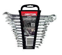 Dekton 12pc Combination & Stubby Spanner Set Vanadium Steel Chrome Plated