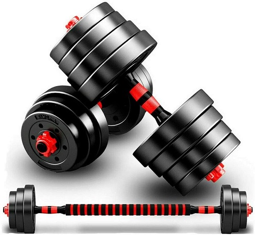 2 in 1 30kg Dumbbells and Barbells Set with Gloves 