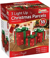 Set of 3 Light Up Christmas Present Parcels Decorations for Under the Tree LED