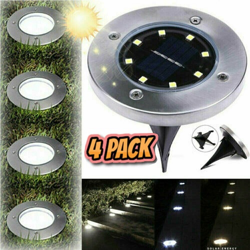 4 Pack LED Solar Power Ground Lights Floor Decking Outdoor Garden Lawn Path Lamp