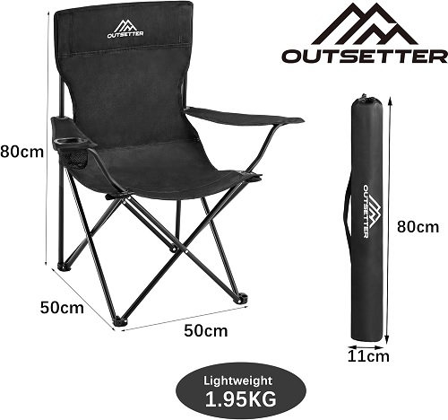 Camping Chair | Lightweight Folding | Portable Chairs for Outdoors | Cup Holder | Storage Cover | Outdoor Leisure Chair Durable with Arm Rest for the Beach, Lawn, Fishing Trip Garden and BBQs Black