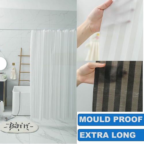 Bathroom Waterproof Shower Curtain Long & Wide Vinyl With Rings Mould Proof