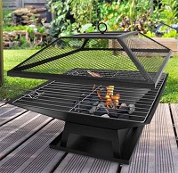 Square Fire Pit BBQ Grill Outdoor Garden Firepit Brazier Stove Patio Heater