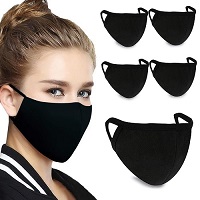 5 PCS KEPLIN Cotton Anti-dust Mouth Face Mask Cover, 2-Layer Unisex Reusable Fashion Washable face mask (Pack 5, Black)