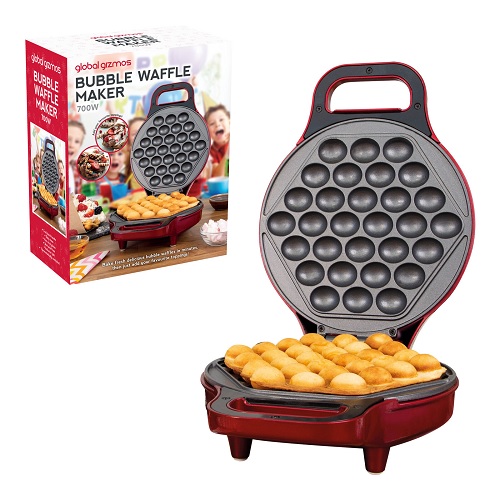 700W Non-Stick Bubble Waffle Maker Pan Egg Cake 180 Rotary System Metallic RED