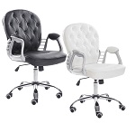 Premium Retro Office Chair Black or White Leather Armchair Gas Lift Chrome Base