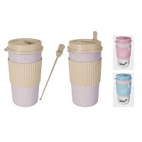 Eco Travel Mug With Stirrer Coffee Tea Hot Cool Beverages 450ml Cream/Pink/Blue