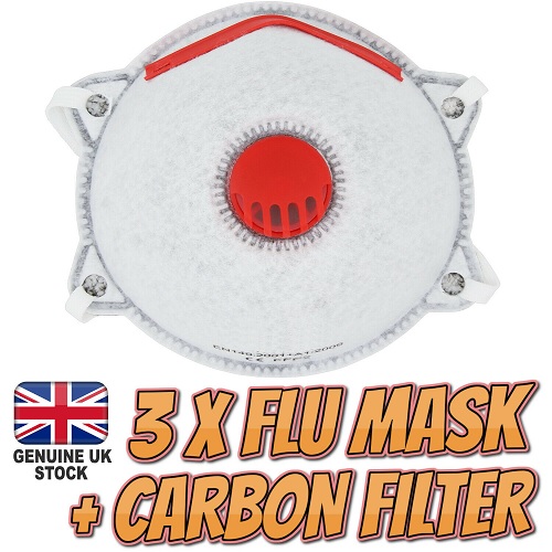3 X Flu Virus Face Mask with Carbon Filter Coronavirus Surgical Bacteria Dust