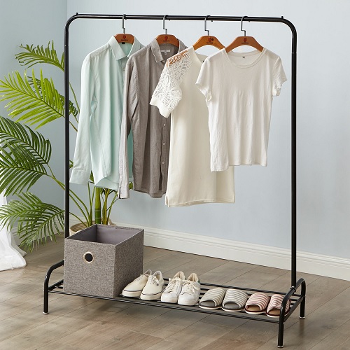 Heavy Duty Metal Clothes Hanging Rail Clothing Coat Stand with Shoe Rack Shelf