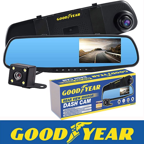 906667 Goodyear HD Mirror Dash Cam Car DVR Video Recorder with Front and Rear Camera