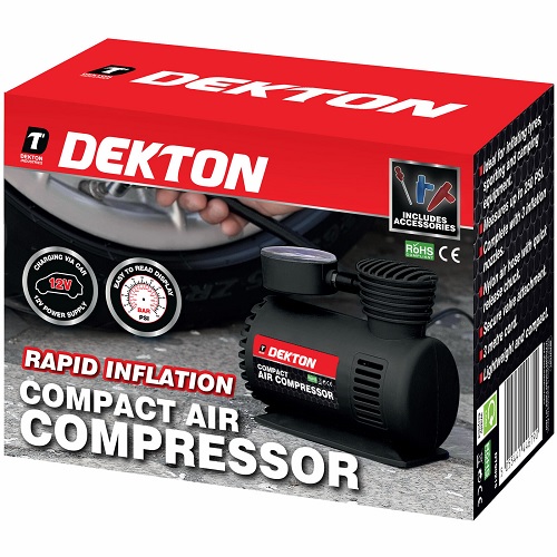 Dekton Electric Car Tyre Compressor Air Inflater 12V 250PSI Compact Emergency