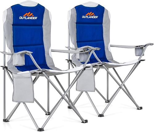 EFG 2 Pack Camping Chair,Premium Padded Folding Camping Chair, Outdoor Seats with High Back & Cup Holder & Side Pockets,Waterproof Chair 120kg