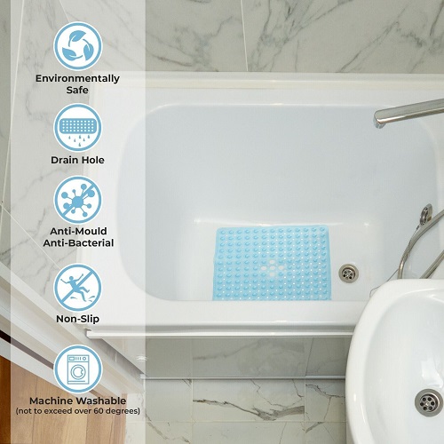 Bath Shower Mat Anti Slip Non slip Washable Drain Holes Suction Cups 53x53cm Squ