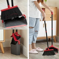 Extra Long Handle Broom and Dustpan Set No Kneeling Easy Sweeping Dust Pan 