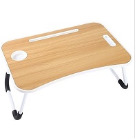 Foldable Laptop Table, Laptop Bed Tray Table for Bed, Sofa, Dinner Bed Portable Bed Tray with Sturdy Portable Cup Holder for Eating, Writing, Working, Walnut