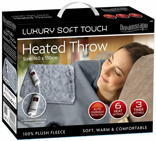 Grey - Electric Heated Blanket Warm Soft Throw Fleece Rug Digital Timer Controller