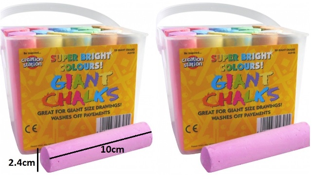 Super Bright Coloured Chalk For Children Tub Of 20 Giant Assorted Colours 2 x 20 Tubs 