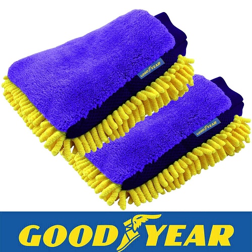 2Pcs Goodyear 2in1 Noodle Car Wash Mitt Microfibre Defogging Cleaning Polishing