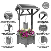 Add a review for: Grey Wooden Wishing Well Garden Planter | Indoor | Outdoor | Solid Natural Wood
