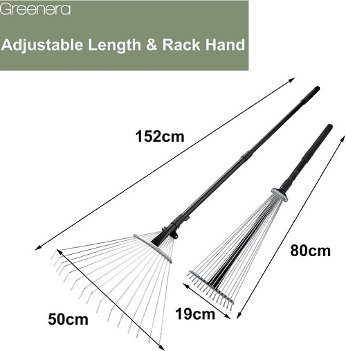 EFG Garden Rake 80-152 cm Adjustable Soil Rake Artificial Grass Rake,Telescopic Rake for Lawn